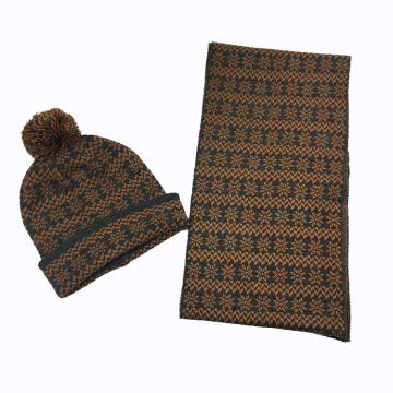 Mens Unisex Invierno Warm Snow Printing Bufanda Beanie Set Nitted Scarf (SK178S)